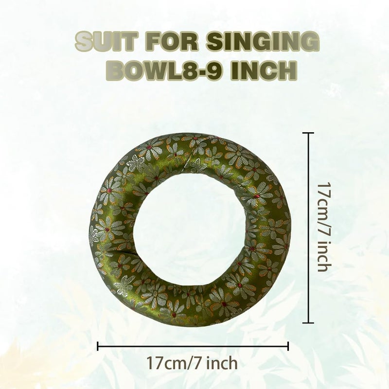 UPCEED Singing Bowl Cushion for Tibetan Singing Bowls, Handmade Silk Brocade Round Cushion Pillow for Sound Healing and Crystal Sound Bowls Accessories(Green,6.7 Inch) - Image 2